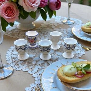 Vintage Porcelain Egg Cups Set of 5 | Blue White & Floral